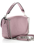 Metallic Cuoio Roma Sellerissima Nappa Sintetica Tape Stitch Mini Baguette Rosa Placca Argento
