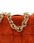Suede Maxi Intrecciato Padded Chain Cassette Crossbody Bag Maple