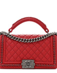 Calfskin Quilted Medium Top Handle Boy Flap Red