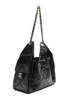 Shiny Crumpled Calfskin Quilted Small CHNL 25 Handbag Black
