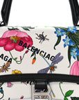 X GCCI Canvas Boarded Plutone Calfskin Flora Logo Print Small Hourglass Top Handle Bag White Multicolor Black