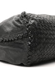 Grained Lambskin Intrecciato Large Shoulder Bag Black
