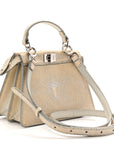 Stingray Shiny Nappa Petite Peekaboo I SEE U Satchel Beige