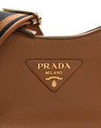 Vitello Daino Soft Zippered Hobo Shoulder Bag Caramel