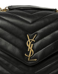 Grain de Poudre Calfskin Y Quilted Monogram Medium Loulou Chain Satchel Black