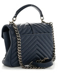 Sheepskin Matelasse Chevron Monogram Medium College Bag Navy