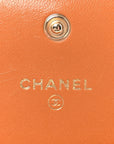 Lambskin Quilted CHNL 19 Flap Coin Purse With Chain Light Brown