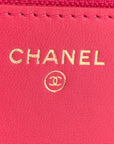 Lambskin Quilted Trendy CC Wallet On Chain WOC Dark Pink