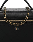 Goatskin Quilted Top Handle Slim Vanity With Chain Black
