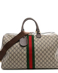 GG Supreme Monogram Textured Dollar Calfskin Web Medium Ophidia Carry-On Duffle Bag Beige Ebony New Acero