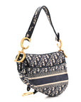 Oblique Embroidered Saddle Bag Blue