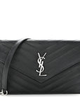 Grain De Poudre Matelasse Chevron Monogram Envelope Chain Wallet Black