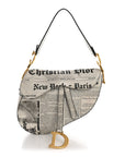 Calfskin Newspaper Printed Saddle Bag Black White