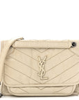 Crinkled Calfskin Matelasse Monogram Baby Niki Chain Satchel White