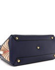 Derby Calfskin House Check Medium Banner Tote Ink Blue