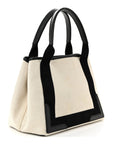 Cotton Canvas Satin Calfskin S Navy Cabas Natural Black