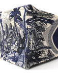 Canvas Embroidered Large Palm Tree Toile De Jouy Book Tote Blue
