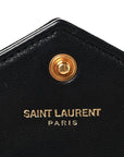 Calfskin Matelasse Chevron Monogram Envelope Chain Wallet Black