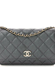 Iridescent Caviar Quilted Wallet On Chain WOC Green