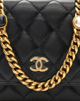 Lambskin Quilted CC Pearl Enamel Clutch on Chain WOC Black