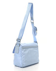 Re-Nylon Vela Saffiano Pocket Double Buckle Messenger Shoulder Bag Celeste