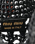 Raffia Crochet Drawstring Pouch Black Naturale