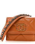 Lambskin Quilted CHNL 19 Flap Coin Purse With Chain Light Brown