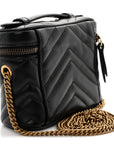 Calfskin Matelasse Chevron Mini GG Marmont Top Handle Bag Black