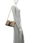 GG Supreme Monogram Textured Calfskin Web Small Ophidia Chain Shoulder Bag Beige Ebony Mystic White
