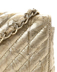 Patent Metallic Crumpled Calfskin Chevron Quilted Mini Square Flap Gold