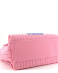 Canvas Calfskin Striped Large Deauville Tote Pink Blue