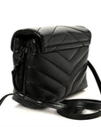 Calfskin Y Quilted Monogram Monochrome Toy Loulou Crossbody Bag Black