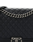 Goatskin Quilted Patent New Medium Duo Boy Flap Black