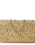 Calfskin Satin Bead Embroidery Lady D1OR Clutch Gold Yellow