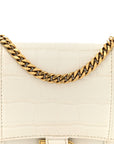 Shiny Calfskin Crocodile Embossed Hourglass Chain Bag White