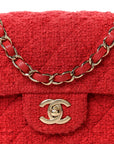 Tweed Quilted Mini Rectangular Flap Red