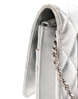 Metallic Lambskin Quilted Wallet On Chain WOC Silver