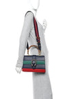 Moon Calfskin Bamboo Web Medium Dionysus Top Handle Bag Blue Emerald Hibiscus Red