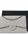 Caviar Quilted Jumbo Double Flap Grey
