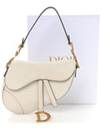 Grained Calfskin Saddle Bag White