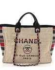 Striped Canvas Medium Deauville Tote Beige