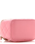 Lambskin Quilted Trendy Mini Vanity Case With Chain Pale Pink