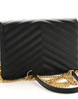 Grain De Poudre Matelasse Chevron Monogram Envelope Chain Wallet Black