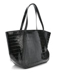 Calfskin Crocodile Embossed Greca Goddess Tote Bag Black