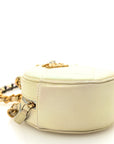 Iridescent Calfskin Quilted CHNL 19 Round Clutch With Chain White