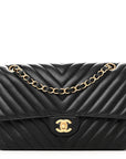 Lambskin Chevron Quilted Medium Double Flap Black