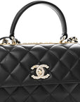 Lambskin Crystal Quilted Mini Trendy CC Dual Handle Flap Bag Black