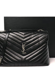 Calfskin Y Quilted Monogram Large Loulou Chain Satchel Black