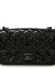 Patent Calfskin Quilted Mini Rectangular Flap So Black