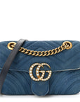 Denim Matelasse Mini Pearly GG Marmont Shoulder Bag Blue